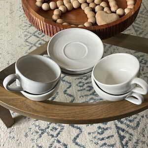 Stackable Tea/Cofee Cups and Saucers, White - Set of 4.